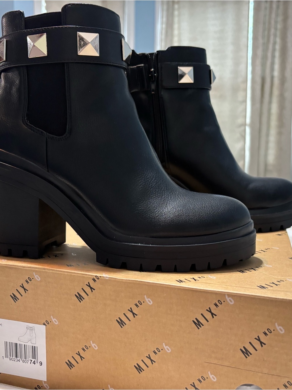 Black Studded Platform Ankle Boots - Women